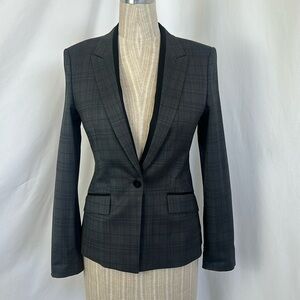 BOSS grey plaid blazer with black trim size 2